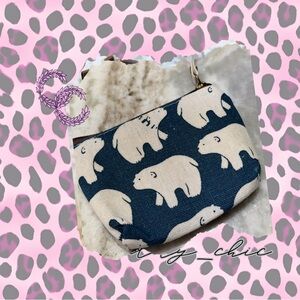 Navy Canvas Polar Bear Print Pouch | Small Coin or Accessory Bag | NWT